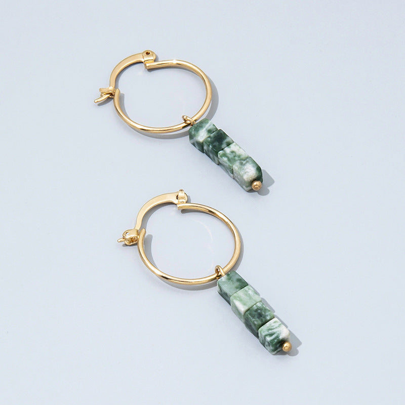 Retro Fashion Broken Malachite Green Natural Stone Earrings