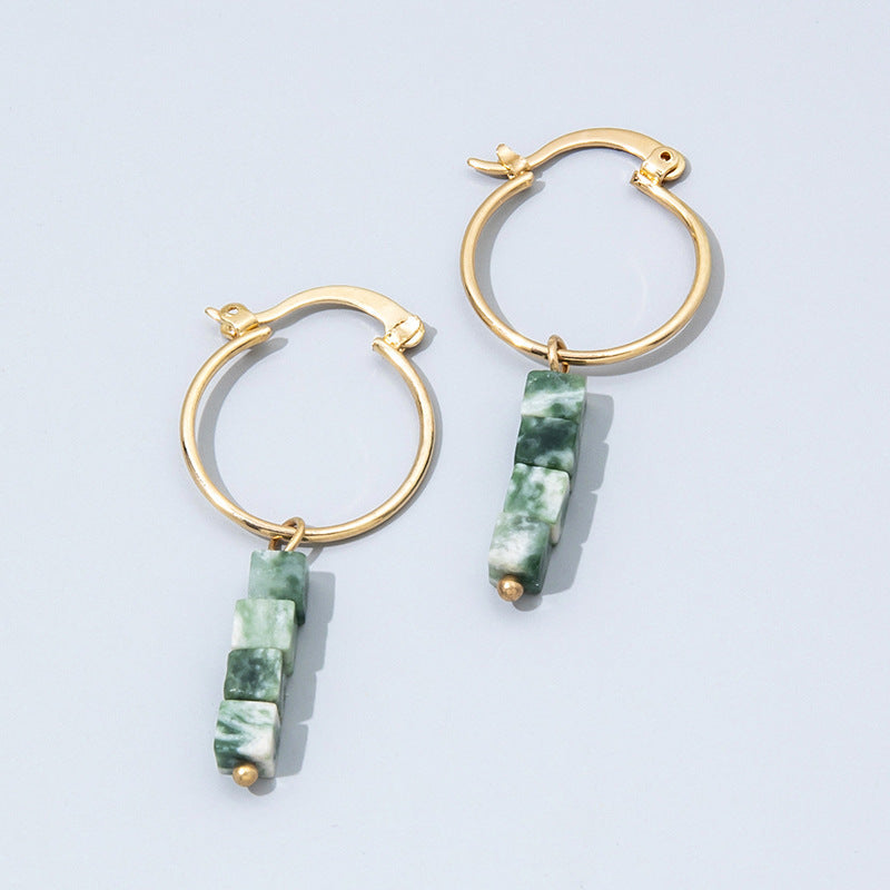 Retro Fashion Broken Malachite Green Natural Stone Earrings