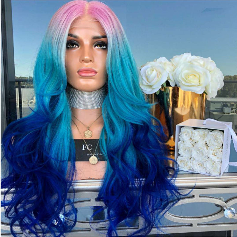 Mid-section Dyeing Three-color Gradient Wig Big Wavy Fluffy Hair